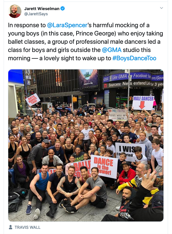 photo of boys taking ballet class in Times Square